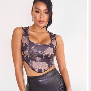 NEW BLK Scuba Tiger Print Curved Hem Crop Top PLT